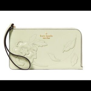 Kate Spade Lucy Floral Appliqué medium L zip wristlet sage